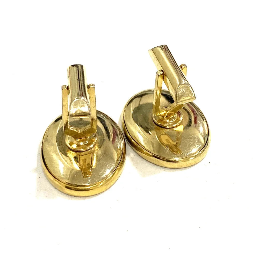 Vintage mens jewelry cufflinks goldtone concave oval retro black polished stone